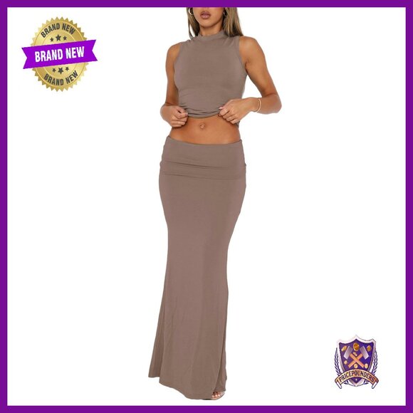 Sleeveless Crop Top Maxi Skirt Set Soft Stretchy Y2K Outfit